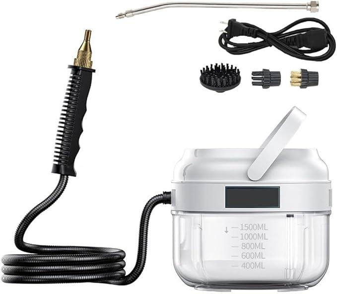 1500ML Steam Cleaner 1500W Steam Cleaner Handheld with Dry-Boil Protection 105℃/221℉ 15S Fast Heating for Windows Kitchen Floor White