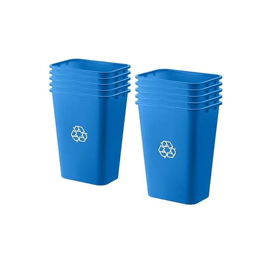 10 Pack Recycle Wastebasket 28 Qt. / 7 Gallon Rectangular Wastebasket/Trash Can Kit - Space Saving Recycling Bin Narrow Spaces in Commercial Kitchen Home Office and Dorm - Blue