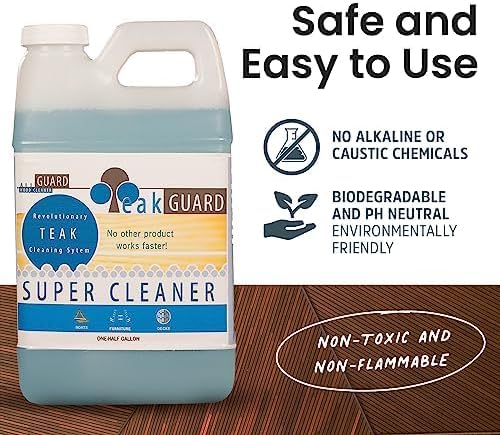 Teak Cleaner &amp Brightener Pre-Finish Wood Cleaner for Outdoor Furniture &amp Boat Teak Surfaces Deep-Cleaning Marine Restorer Water-Based Oil-Free Easy-to-Use 64 oz