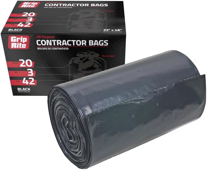 Grip-Rite GRAPCBAG20 All-Purpose Contractor Bags 42 Gallons 33 x 48 20 Count