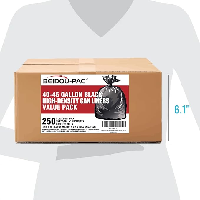 40-45 Gallon Lawn &amp Leaf Trash Bags 250 Count Bulk Black Garbage bags Multi-purpose Trash Can Bin Liners for Home Commercial Outdoor Construction Industrial