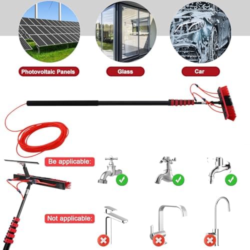 Glass Cleaning Brush Home Water Fed Telescopic Pole Kit Solar Panel Brush Rotating for Photovoltaic Panel3.6-10.8 m Water Fed Window Cleaning Pole with 180° Rotating Brush &amp Scraper &amp Soap