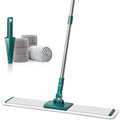 CQT Commercial Flat Microfiber Floor Mop Cleaning System 24 Inch Wet Dry and Dust Hardwood with 4 Washable Pads Cleaner for Laminate Tile Stainless Steel Handle and Extension (PT14 Green)
