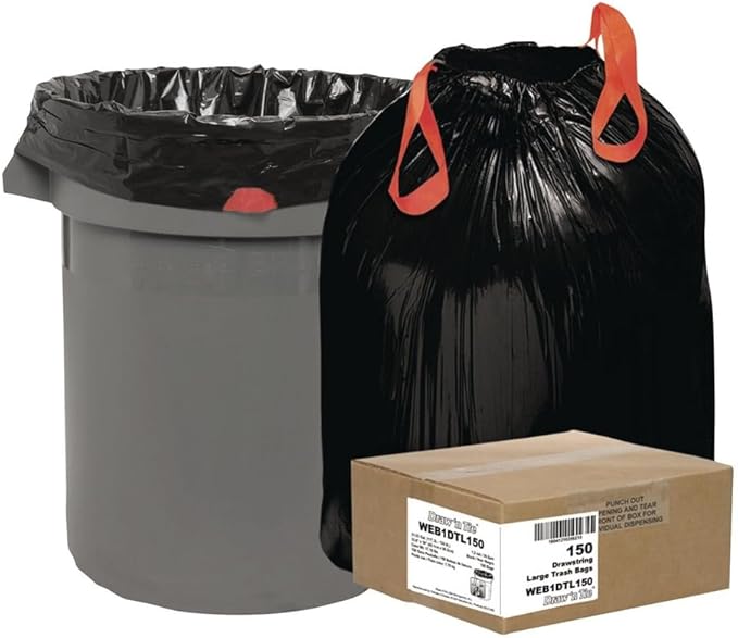 Draw 'n Tie 1DTL150 Heavy-Duty Bags 33gal 1.2mil 38 x 33 1/2 Black 150/Box