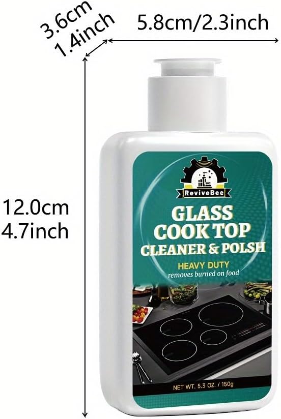 ReviveBec Glass Cooktop Cleaner and Polish Heavy Duty 5.3 oz 60-Second Quick Clean No-Rinse Formula