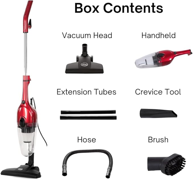 Ewbank Chilli Tempest 2-in-1 Vacuum Cleaner Stick &amp Handheld with 6 Attachments Small Lightweight (3 lb.) 600W .5L Capacity Red