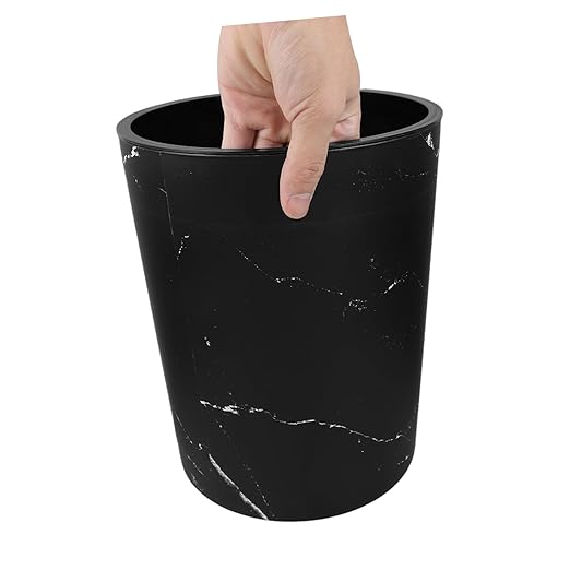 Cabilock Plastic Waste Basket Marble Pattern Large Capacity Kitchen Trash Can Office Bathroom Wastebasket Press Ring