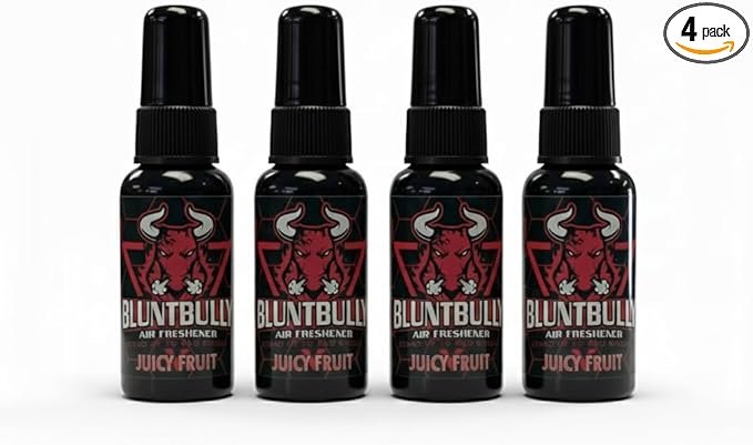 Blunt Bully Air Freshener (Juicy Fruit) (4 Pack) Premium Oil Based Air Freshener Spray. Long-Lasting Room Bathroom Office &amp Car Scent | Eliminates Odors from Smoke Pets &amp More