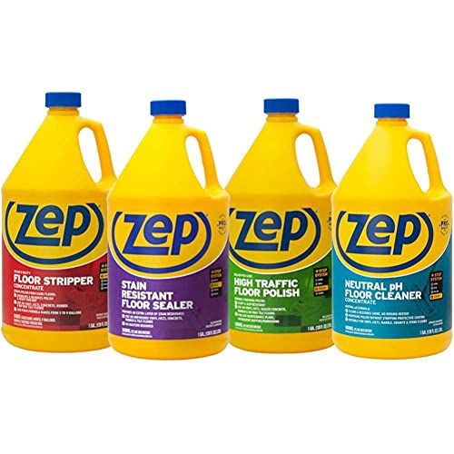 Zep All-in-One Industrial Floor Cleaning Kit - Contains Floor Stripper Floor Sealer Floor Polish and Floor Cleaner - 1 Gallon (Case of 4) ZULFKIT - Great for Homes Kitchens and High-Traffic Areas