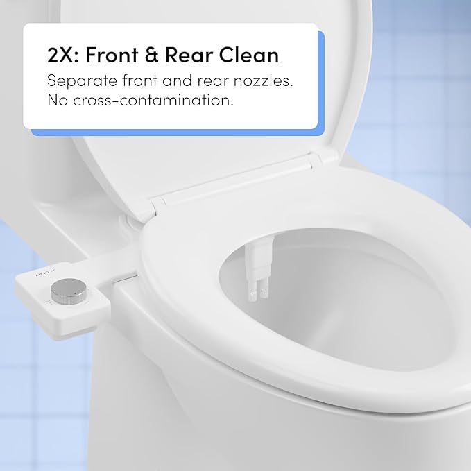 TUSHY NEW Fresh Dual Nozzle Cool Water Bidet: Ultra Slim Toilet Seat Attachment Sprayer with Luxury 2 in 1 Front &amp Rear Self-Cleaning 180º Clean (DIY Install 10 Minutes) Non-Electric Chrome