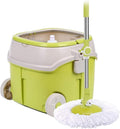 360 Spin Mop with Stainless Steel Bucket System Extended Length Handle&amp2 Microfiber Heads  Magic Spinning