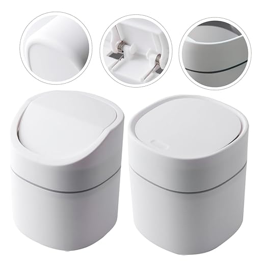 2pcs Small Desktop Trash Can with Lid Odorless Wear-Resistant Plastic Wastebasket for Kitchen Living Room Bathroom Office Compact Garbage Container for Home Use