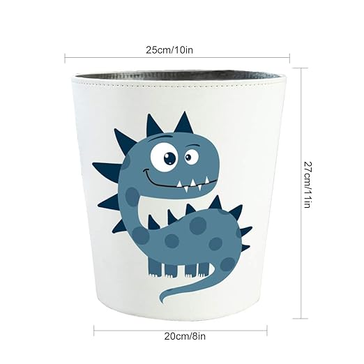 10L/2.64 Gallon PU Leather Trash Can Decorative Waterproof Wastebasket Dinosaur Pattern Paper Basket Garbage Bin for Home Children's Bedroom - Big Small Eyes Dinosaur