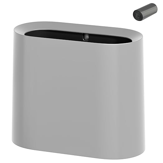 SUBEKYU 2.3 Gal Trash Can for BathroomSmall Office Garbage Can for KitchenSlim Rectangular Waste BinPlasticGrey