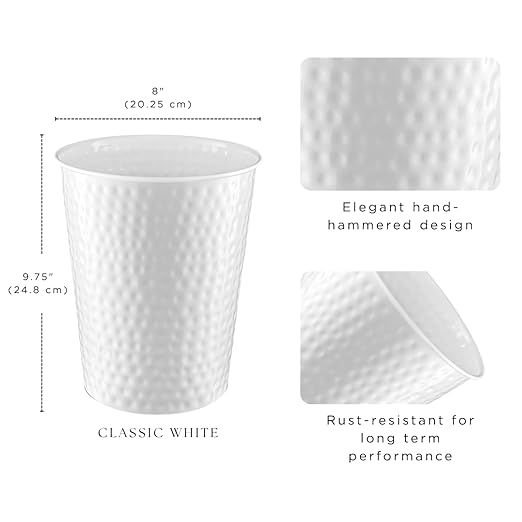 Monarch Abode Metal Bathroom Trash Can – Waste Basket for Bedroom Office Desk &amp Dorm Hand Hammered Durable Decorative White Small Trash Can Bathroom Garbage Bin Wastebasket