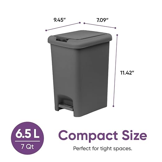 Superio 6.5L Slim Step &amp Push Trash Can - Dual Opening Smooth Matte Finish Durable Plastic (9.5x7x11.5) - Gray