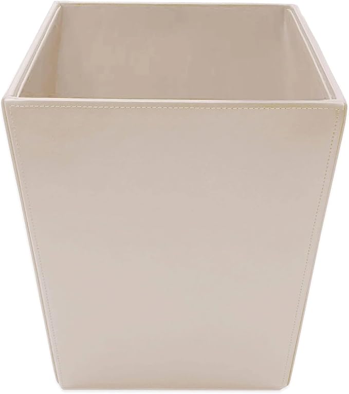 Dacasso Bonded Leather Waste Basket - Luxury Waste Basket (White Latte 14 QT)