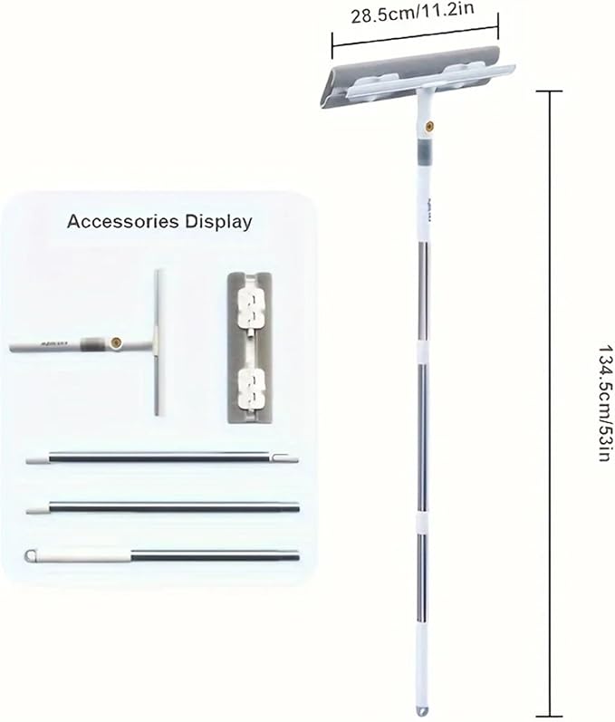 Telescopic Pole Window Washing Cleaning Mop Long-Handled Brush Cleaner For Home Use 2-in-1 For Bathrooms(1mop 2cloth)