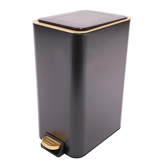 12L Slim Step Trash Can with Lid Soft Close 15.5 x 12 x 8.6in Size Stainless Steel Trash Bin Rectangular Wastebaskets Bin for Living Room Bedroom Office (Black)