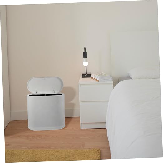 Compact Trash Can with Lid Small Space Saving Garbage Bin for Bathroom Bedroom Office White PP Wastebasket for Household Use