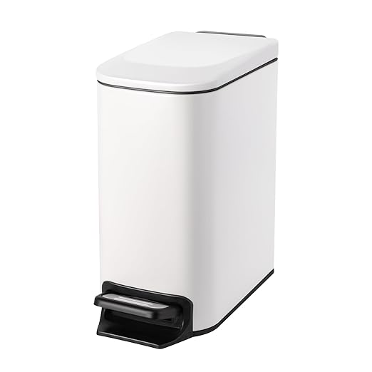 Cesun Small Bathroom Trash Can with Lid Soft Close Step Pedal 6 Liter / 1.6 Gallon Stainless Steel Slim Garbage Can for Bedroom Diaper Waste Basket with Removable Inner Bucket (White)