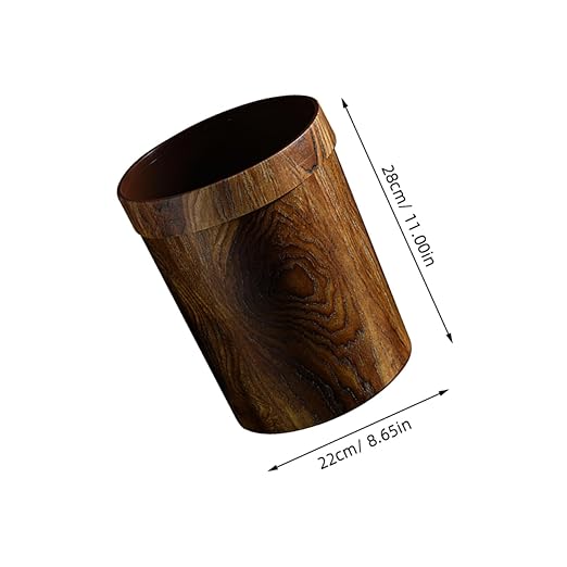 Healifty Vintage Style Plastic Wood Pattern Garbage Bin with Pressure Ring Wastebasket for Home Bedroom Bathroom and Office Space Saving Creative Container Design