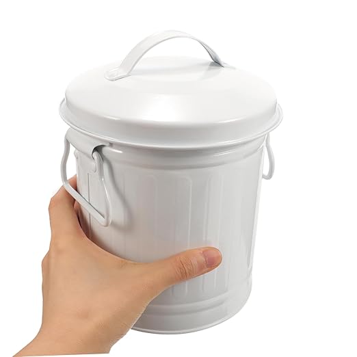 STOBOK Metal Desktop Storage Bucket Small Trash Can Lid Office Wastebasket for Living