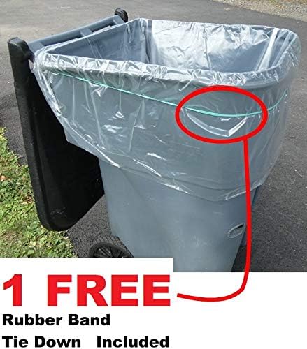 95 Gallon CLEAR Super Big Mouth Trash Bags - 2-MIL - 5-PACK Plus 1 Free Rubber Band Tie-Down