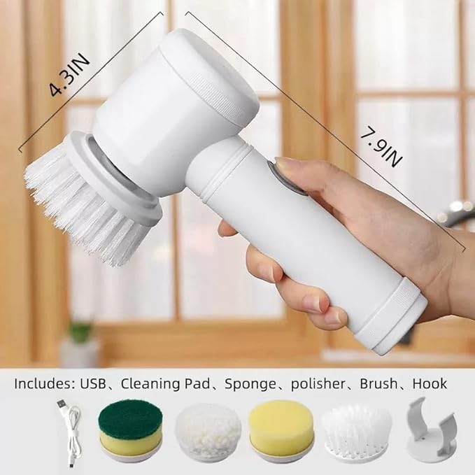 Power Spin Scrubber Cordless Handheld Power Scrubber with 4 Replaceable Brush Heads Rechargeable Scrubber for Bathroom Tub Sink Kitchen Dishes Tile Window Floor Grout Whit
