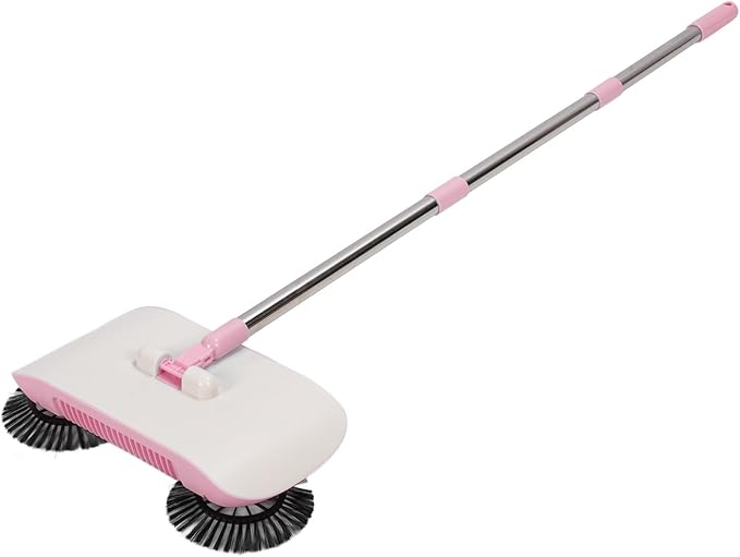 Hand Push Sweeper Sweeping and Mopping Simultaneously Sweeper 180 Degree Rotating Mop with Sealed Dust Compartment Ideal for Hardwood Laminate Marble &amp Ceramic Floors (Pink)