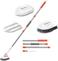 Grout Brush and Shower Floor Scrubber Set with Long Handle Hard Bristle and Fiber Cloth for Bathroom Tile and Tub Cleaning Multipurpose Bathroom Scrub Brush Kit for Stain Removal