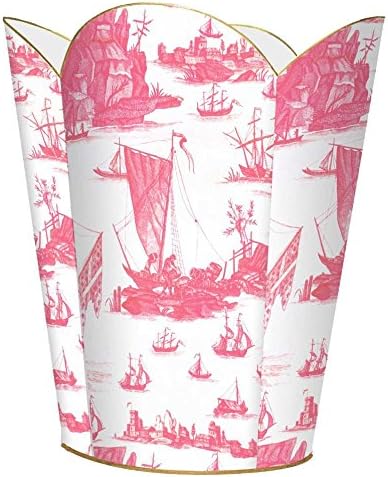 Marye-Kelley WB547-Pink Boat Toile Wastepaper Basket