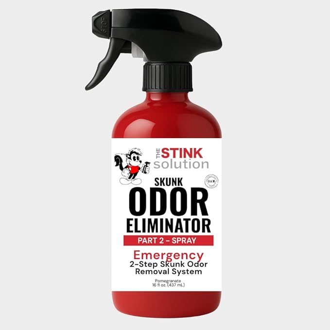 The Stink Solution Skunk Odor Eliminator for Dogs Natural Skunk Smell Remover Kit 16 oz Bath Booster &amp 16 oz Pomegranate Spray Pet Safe Skunk Odor Remover Skunk Deodorizer &amp Skunk Spray Neutr
