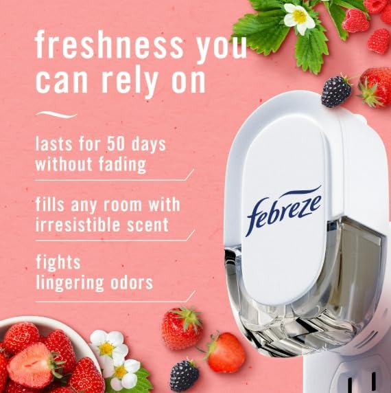 F.e.b.r.e.z.e Odor-Fighting Fade Defy Plug Air Freshener (1 Refill) of 0.87 Fl Oz + Starter Kit (Berry &amp Bramble)