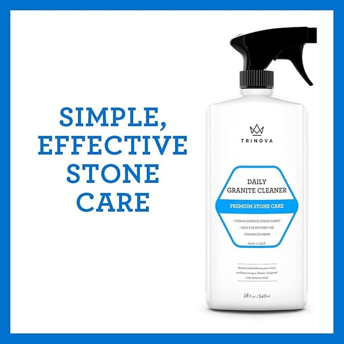 TriNova Granite Cleaner &amp Polish Gallon Refill for Daily Use - Made in USA Enhances Shine Streak-Less - for Counter-Tops Marble Stone Bathroom Tile Kitchen &amp Islands - 18 fl oz 24PK