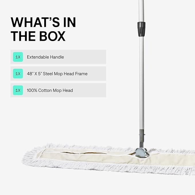 Commercial Dust Mop – 48 Inch Floor Sweeper for Hardwood Reusable Cotton Mop Head Extendable Handle Dry Mop for Floor Cleaning &amp Janitorial Supplies