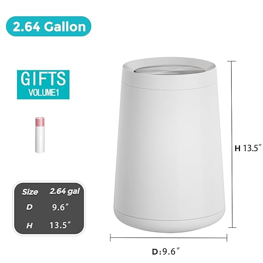 2.6 Gallon Bedroom Trash Can with tainless Steel LidBusiness Trash BinElegant Garbage CanWhite Waste Basket for Bathroom itchen Living Room Office Hotel Cafe