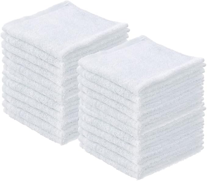 Superio Terry Cloth Rags White Washcloths 100% Cotton 12 Cleaning Cloths Kitchen Towels Facial Washcloth Spa Cloths Hand Towel Small Lint Free Rags for Multi-Purposes (24 Pack)