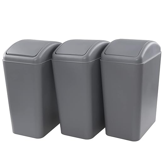 3 Pack 4.5 Gallon Plastic Garbage Can with Swing Lid Swing-top Trash Bin Gray