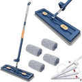 Large Flat Mop Large Surface Microfiber Flat Mop Wall Cleaning with Long Handle Magic 360° with Dewatering Scraper 12027(Blue Mop+4pcs Rag)