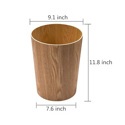 Natural Wood Trash Can Round Stackable Wastebasket Garbage Recycling Bin for Bathrooms Powder Rooms Kitchens Home Offices (Light Wood)