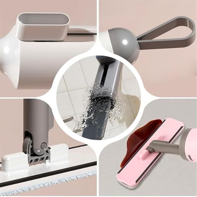 Portable Mini Self-Squeezing Flat Mop with Rotatable Head Reusable Microfiber Pads for Floor Window Sill Kitchen Bathroom &amp Tile Cleaning (Gray + 2 Cloths)