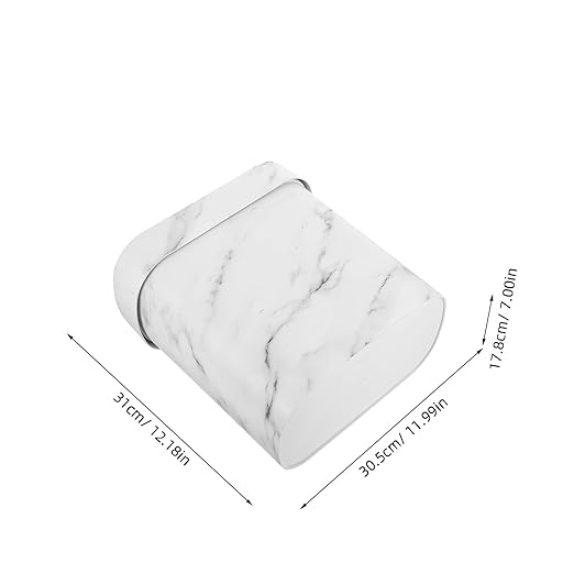 Marble Pattern Narrow Trash Can Featuring Fixed Ring Design Oval Plastic Wastebasket for Bathroom Kitchen Bedroom Lidless Modern Rubbish Bin for Home and Hospitality Use