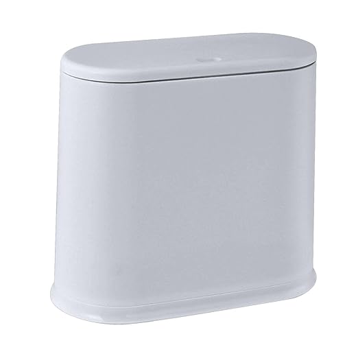 Narrow Garbage Can Trash Can with Lid Small Press Type Wastebasket Garbage Container Bin for Craft Room Toilet Home Entryway Grey