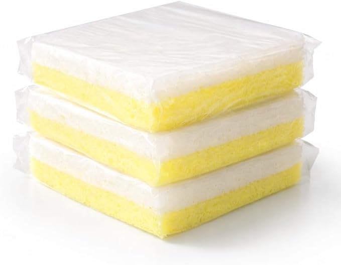 Mini Dish Sponges White &amp Yellow – Half Size Light Duty Cleaning Sponges Individually Wrapped Non-Scratch Kitchen &amp Household Use – 40 Count