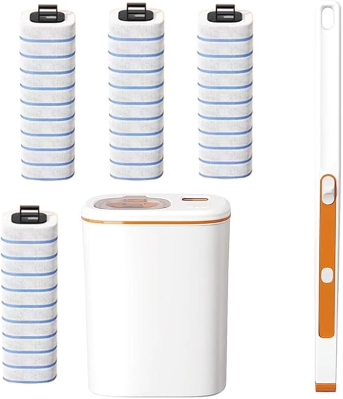 Toilet Brush System with 40 Count Refills Toilet Holder Bowl Wand Brush Cleaning Kit &amp Replacement Cleaner Refill Pads (Toilet Cleaning Kit - Orange)
