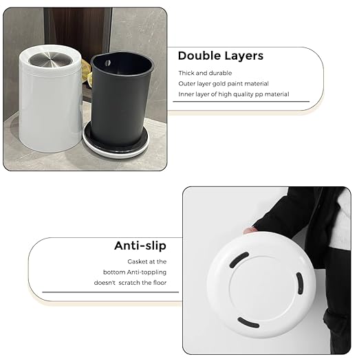 10 L/2.6GallenSwing Lid Trash CanMetal Garbage Can with Flipping Lidfor BathroomLiving RoomBedroomHotelOffice Laundry Room(White)
