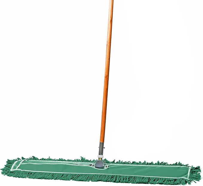 36 Inch Green Commercial Dust Mop &amp Floor Sweeper – Wood Handle Floor Mop for Tile Hardwood &amp Concrete