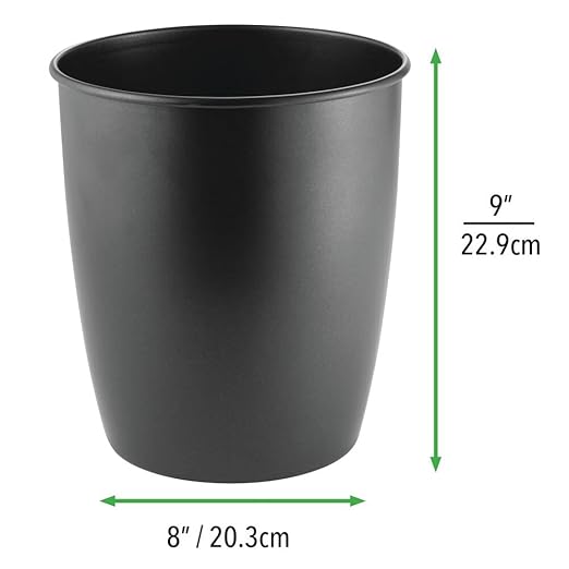 mDesign Small Steel Round Trash Can Bucket - 1.5 Gallon Wastebasket Garbage Container Bin for Bathroom Powder Room Bedroom Kitchen Home Office - Malloy Collection - Matte Black
