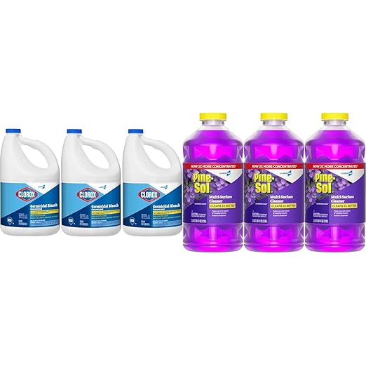 CloroxPro Clorox Germicidal Bleach 121 Oz Pack of 3 and Pine-Sol Multi-Surface All-Purpose Cleaner 2x Concentrated Formula Lavender Clean 80 Fl Oz Pack of 3 (Package May Vary)